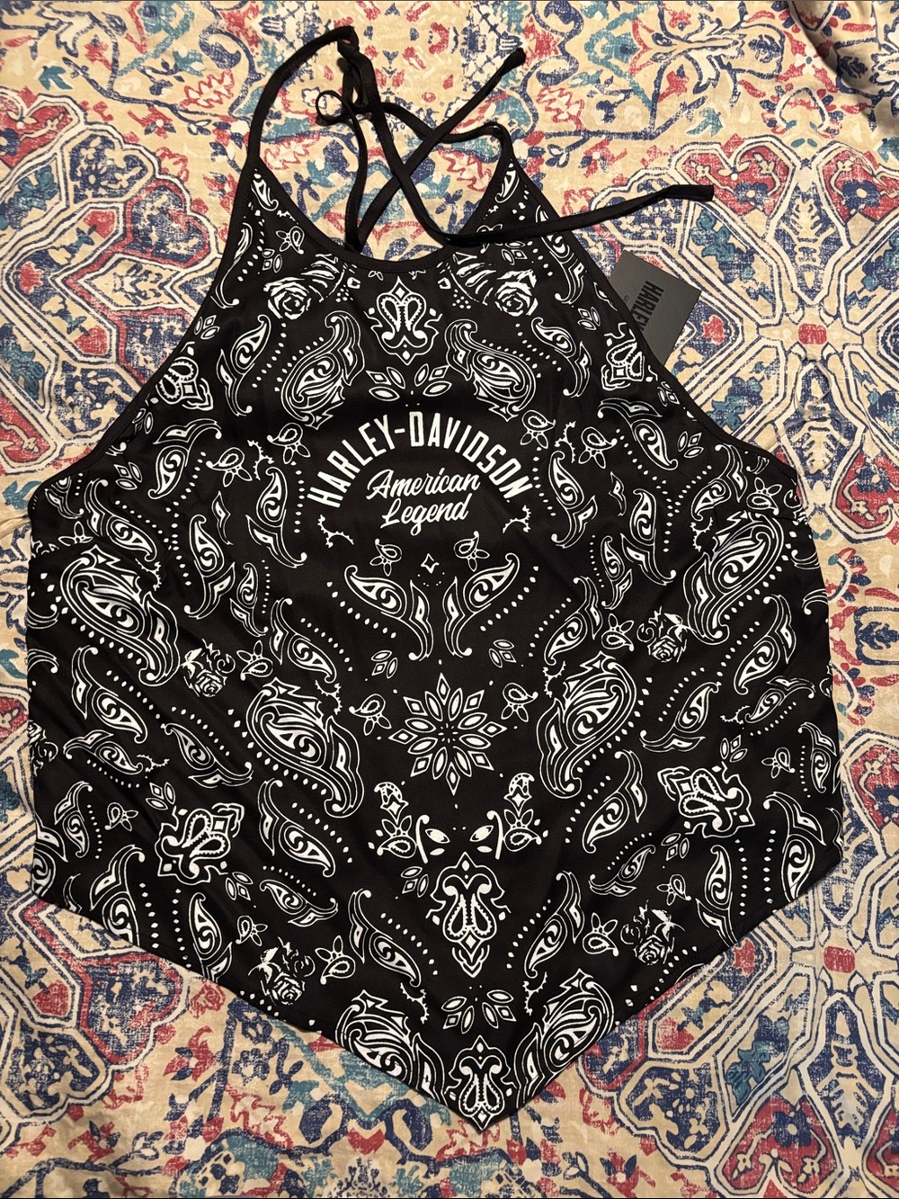 Harley-Davidson Black and White Paisley Halter Top